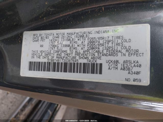 2003 TOYOTA TUNDRA 5TBBT48173S387645 Photo 8