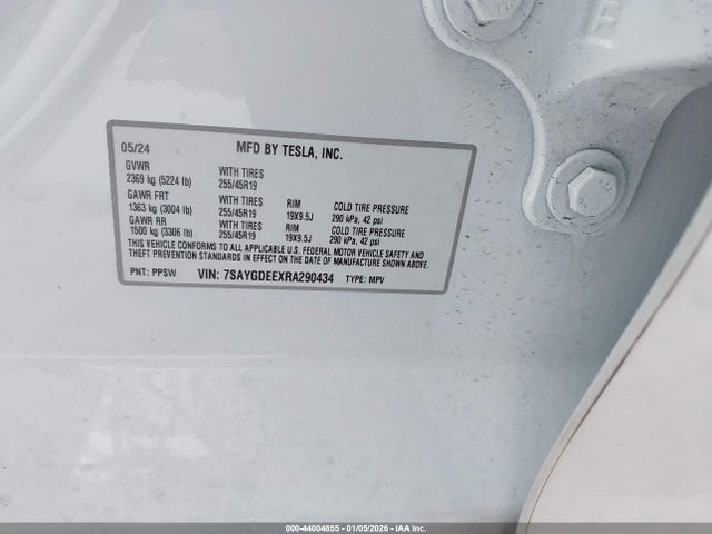 Aukcja sprzedaży 2024 Tesla Model Y Long Range Dual Motor All-wheel Drive, vin: 7SAYGDEEXRA290434, numer aukcji: 44004855