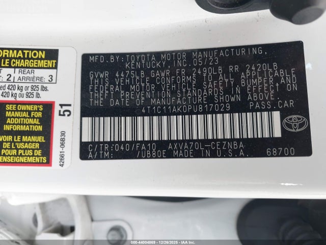 4T1C11AK0PU817029 Toyota CAMRY LE