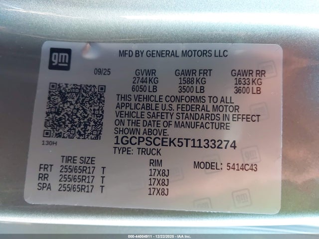 1GCPSCEK5T1133274 Chevrolet Colorado Lt