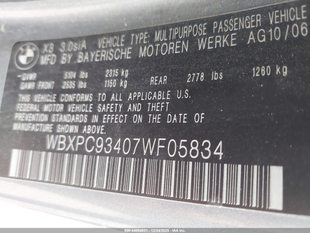 2007 BMW X3 WBXPC93407WF05834 Photo 8