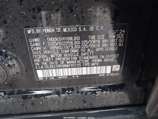 3CZRZ1H59RM745725 Honda HR-V