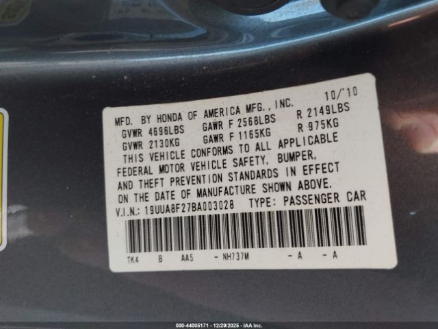 2011 ACURA TL 19UUA8F27BA003028 Photo 8