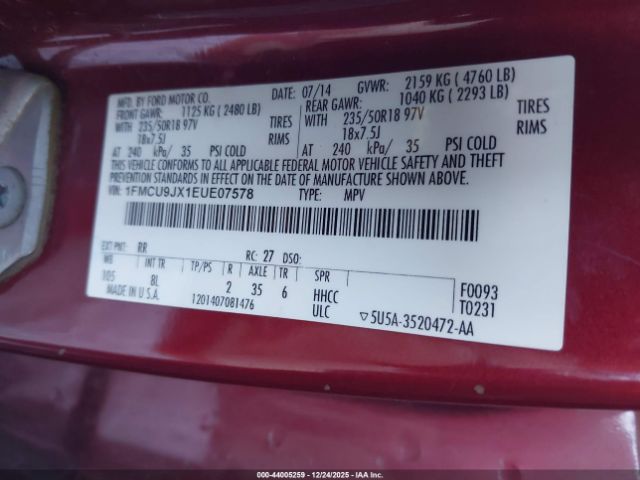 2014 FORD ESCAPE 1FMCU9JX1EUE07578 Photo 8