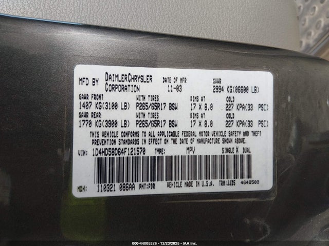 2004 DODGE DURANGO 1D4HD58D64F121570 Photo 8