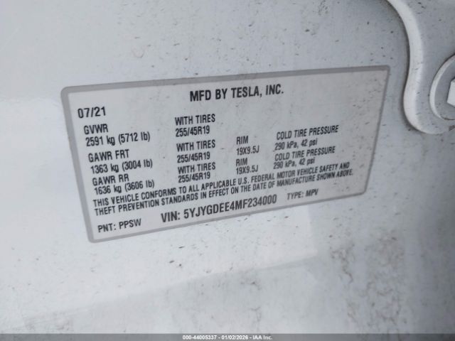 2021 TESLA MODEL Y 5YJYGDEE4MF234000 Photo 8