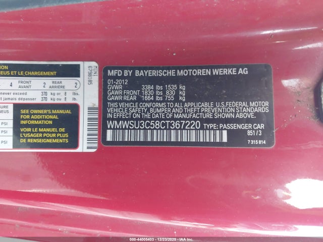 2012 MINI COOPER WMWSU3C58CT367220 Photo 8