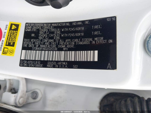 2016 TOYOTA HIGHLANDER 5TDKKRFH6GS505598 Photo 8