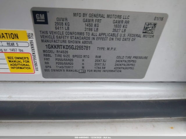 Aukcja sprzedaży 2016 Gmc Acadia Denali, vin: 1GKKRTKD5GJ265781, numer aukcji: 44005493