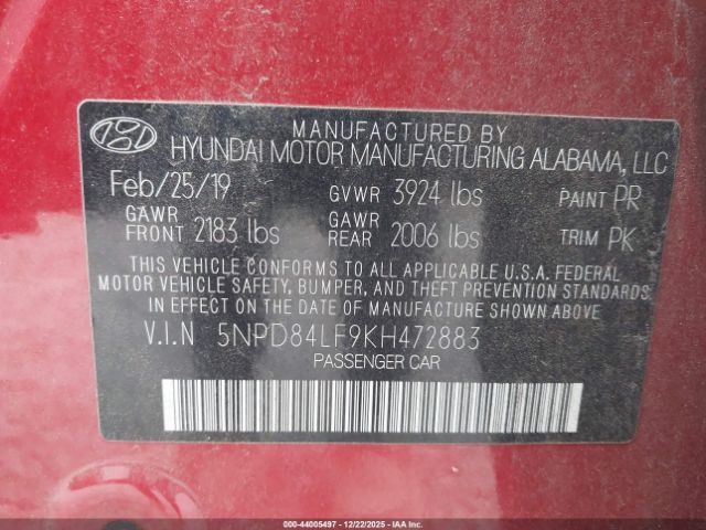 2019 HYUNDAI ELANTRA 5NPD84LF9KH472883 Photo 8