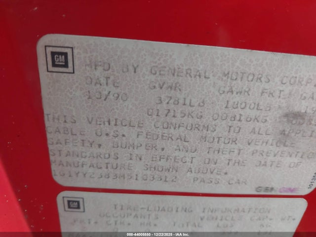 1991 CHEVROLET CORVETTE 1G1YY2383M5103312 Photo 8