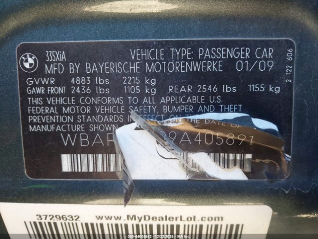 2009 BMW 335I WBAPL33599A405891 Photo 8