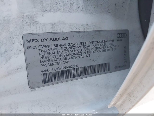 2022 AUDI A3 WAUGUDGY6NA013565 Photo 8