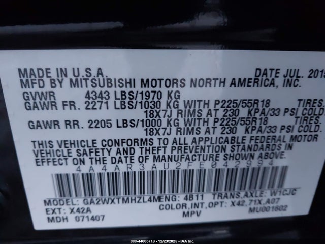 2015 MITSUBISHI OUTLANDER SPORT 4A4AR3AU2FE042994 Photo 8