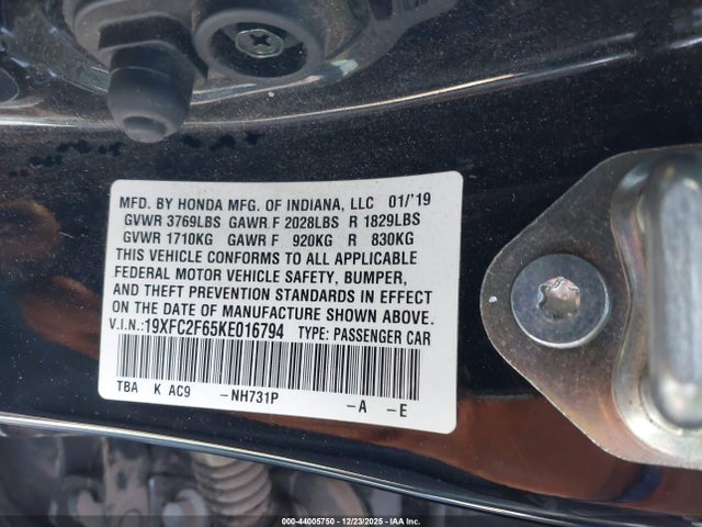 2019 Honda Civic Lx მანქანა იყიდება აუქციონზე, vin: 19XFC2F65KE016794, აუქციონის ნომერი: 44005750