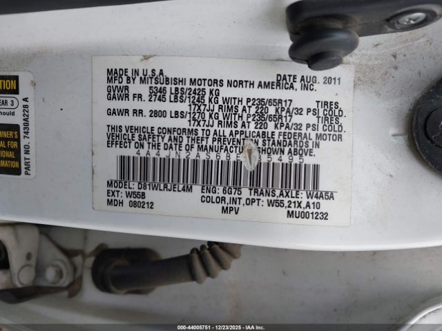 2011 MITSUBISHI ENDEAVOR 4A4JN2AS6BE035495 Photo 8