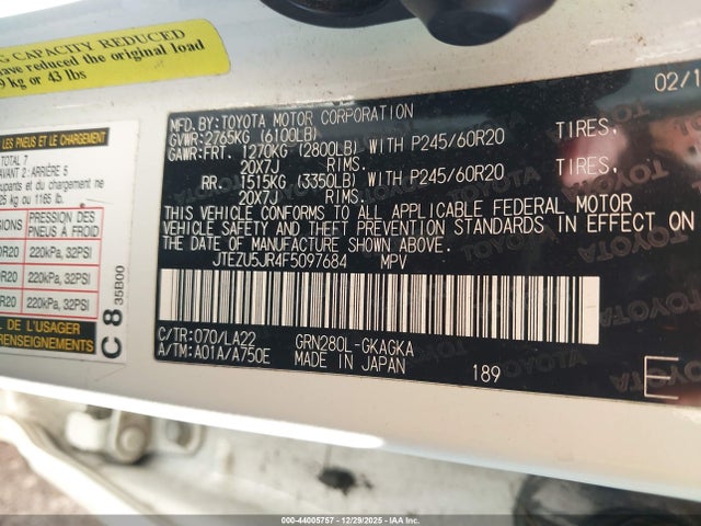 Toyota 4runner Limited 2015 JTEZU5JR4F5097684 Image 9