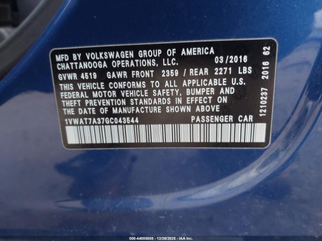 2016 VOLKSWAGEN PASSAT 1VWAT7A37GC043544 Photo 8