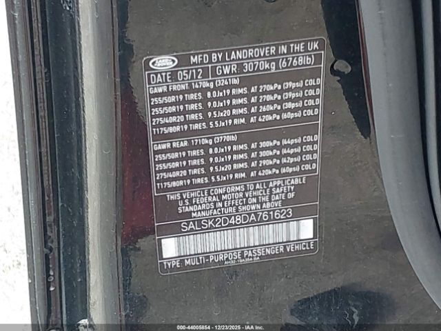 2013 LAND ROVER RANGE ROVER SPORT SALSK2D48DA761623 Photo 8