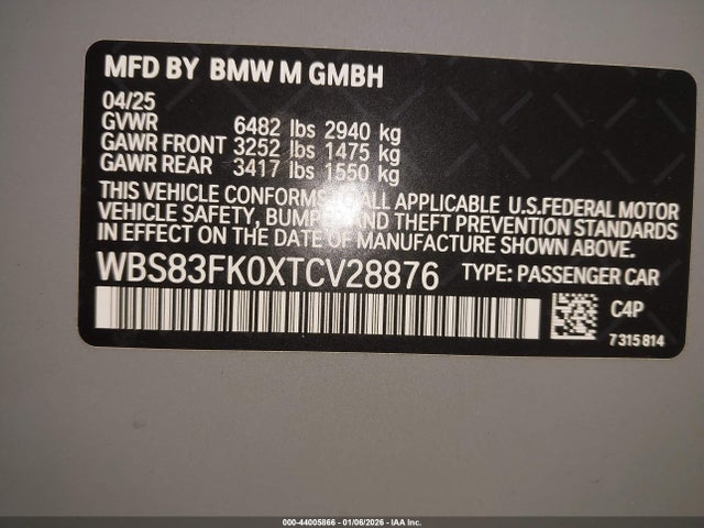 Aukcja sprzedaży 2026 Bmw M5, vin: WBS83FK0XTCV28876, numer aukcji: 44005866
