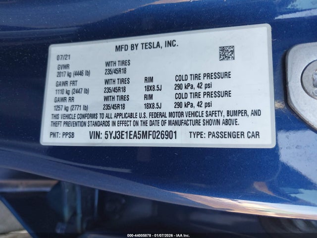 2021 TESLA MODEL 3 5YJ3E1EA5MF026901 Photo 8
