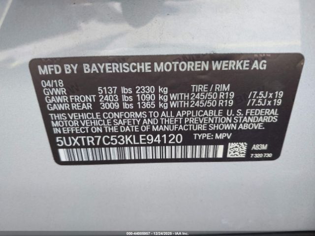 2019 BMW X3 5UXTR7C53KLE94120 Photo 8