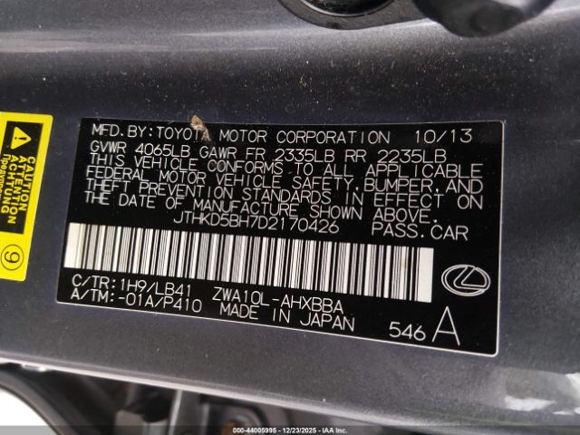 2013 LEXUS CT 200H JTHKD5BH7D2170426 Photo 8