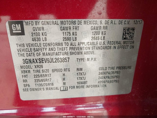 3GNAXSEV9JL263857 Chevrolet EQUINOX LT