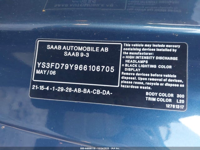 2006 SAAB 9-3 YS3FD79Y966106705 Photo 8