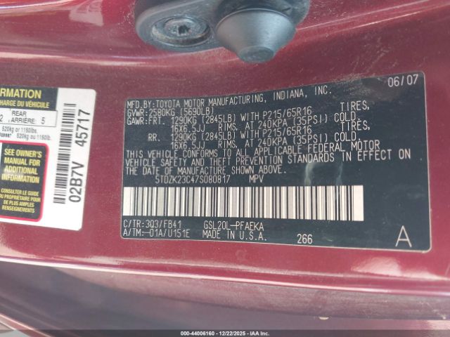 2007 TOYOTA SIENNA 5TDZK23C47S080817 Photo 8
