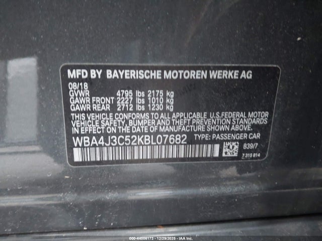 Aukcja sprzedaży 2019 Bmw 430i Gran Coupe Xdrive, vin: WBA4J3C52KBL07682, numer aukcji: 44006173