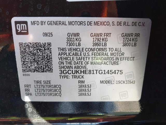 3GCUKHE81TG145475 Chevrolet Silverado 1500 4wd Short Bed Zr2