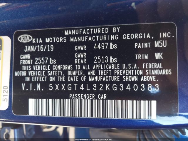 2019 KIA OPTIMA 5XXGT4L32KG340383 Photo 8