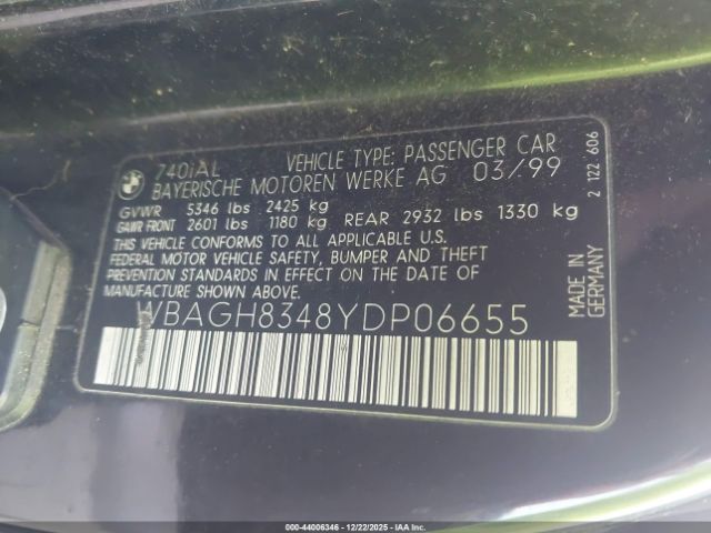 2000 BMW 740IL WBAGH8348YDP06655 Photo 8