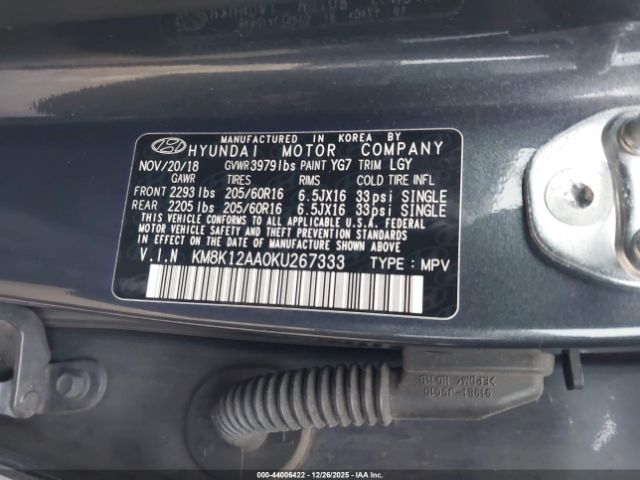 2019 HYUNDAI KONA KM8K12AA0KU267333 Photo 8