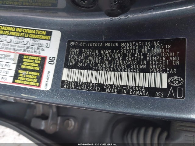 2T1BURHE1JC048440 Toyota COROLLA LE
