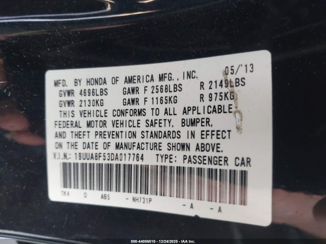 Aukcja sprzedaży 2013 Acura Tl 3.5, vin: 19UUA8F53DA017764, numer aukcji: 44006510
