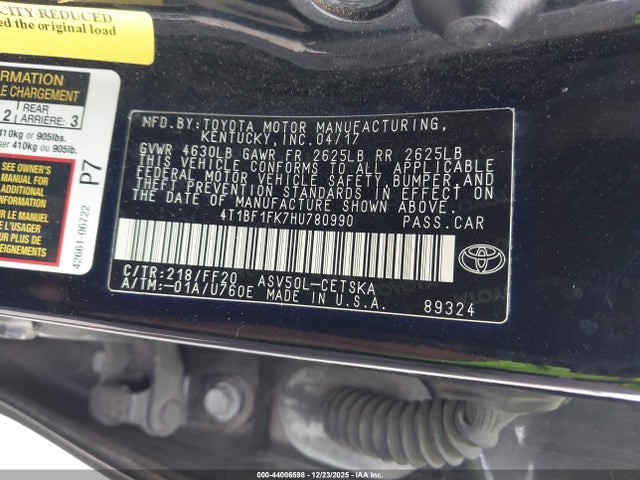 Toyota CAMRY SE 2017 4T1BF1FK7HU780990 Image 9