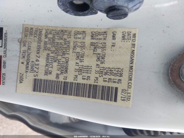 Nissan Frontier Sv 2019 1N6DD0ER9KN743725 Image 9