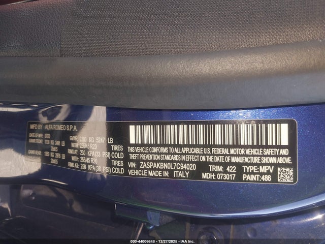 ZASPAKBN0L7C94020 Alfa Romeo Stelvio Ti Sport Carbo Awd