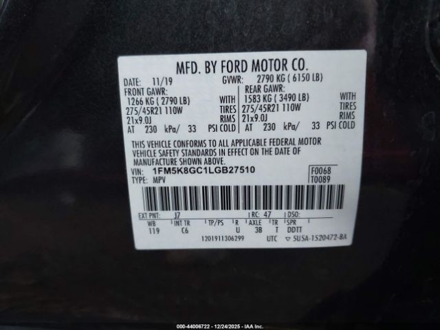 2020 FORD EXPLORER 1FM5K8GC1LGB27510 Photo 8