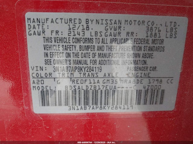 3N1AB7AP8KY284119 Nissan SENTRA SV