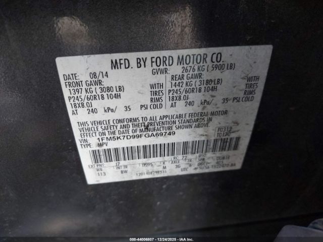 2015 FORD EXPLORER 1FM5K7D99FGA69749 Photo 8