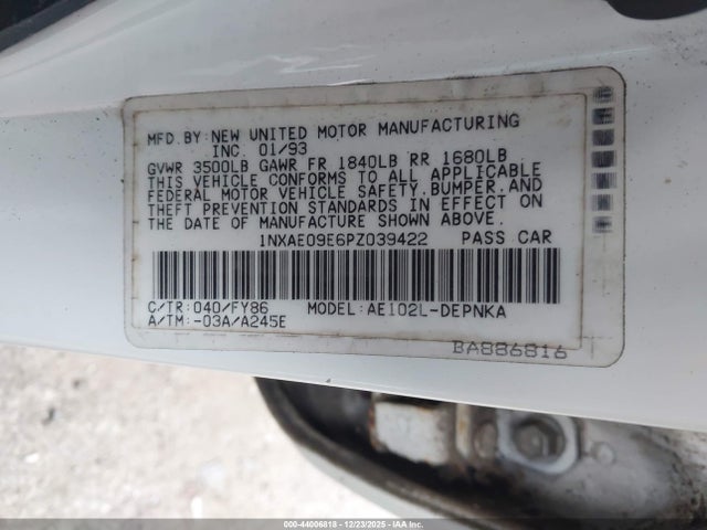 1993 TOYOTA COROLLA 1NXAE09E6PZ039422 Photo 8