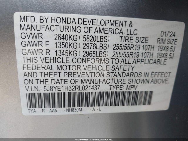Продажа на аукционе авто 2024 Acura Mdx Standard, vin: 5J8YE1H32RL021437, номер лота: 44006881