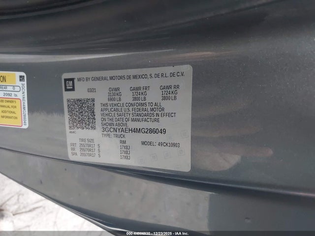 3GCNYAEH4MG286049 Chevrolet Silverado 1500 4wd Long Bed Wt