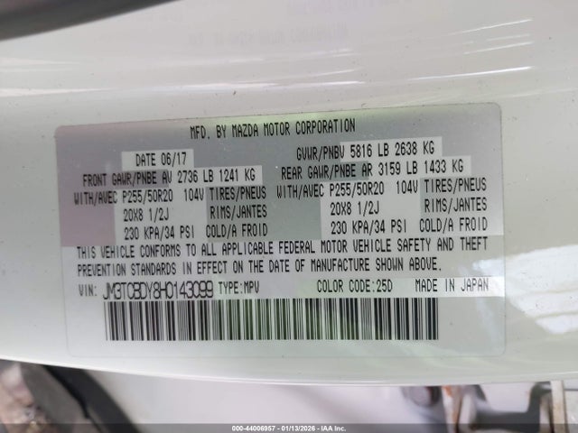 Mazda Cx-9 Grand Touring 2017 JM3TCBDY8H0143099 Image 9