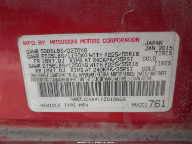 2015 MITSUBISHI OUTLANDER JA4JZ4AX1FZ012668 Photo 8