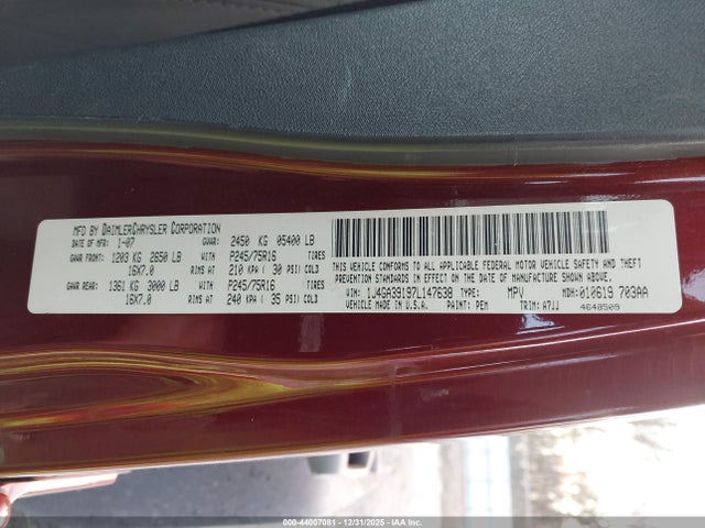 Продаж на аукціоні авто 2007 Jeep Wrangler Unlimited X, vin: 1J4GA39197L147638, номер лоту: 44007081