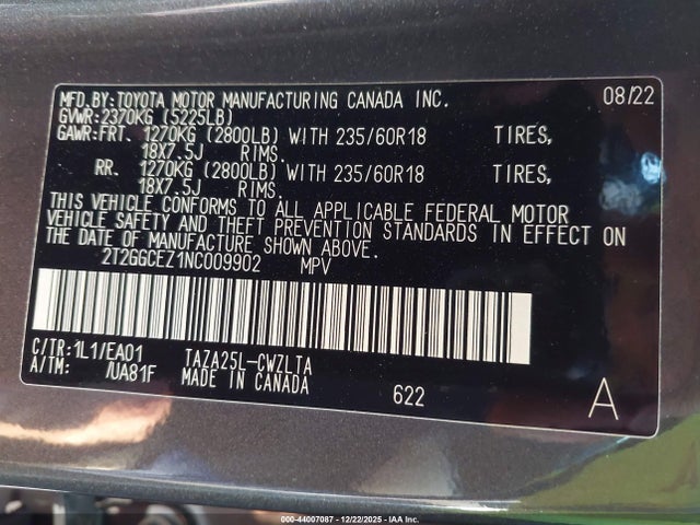 44007087 :رقم المزاد ، 2T2GGCEZ1NC009902 vin ، 2022 Lexus Nx 350 Premium مزاد بيع